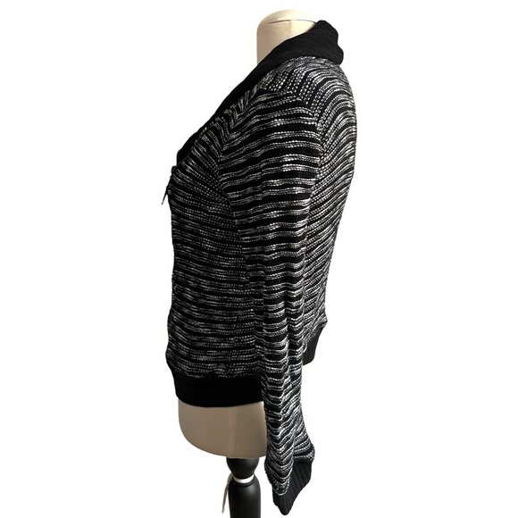 Splendid Black & White Knit Cardigan Sweater Sz Medium Womens Zip Front Long Sle - Picture 4 of 11